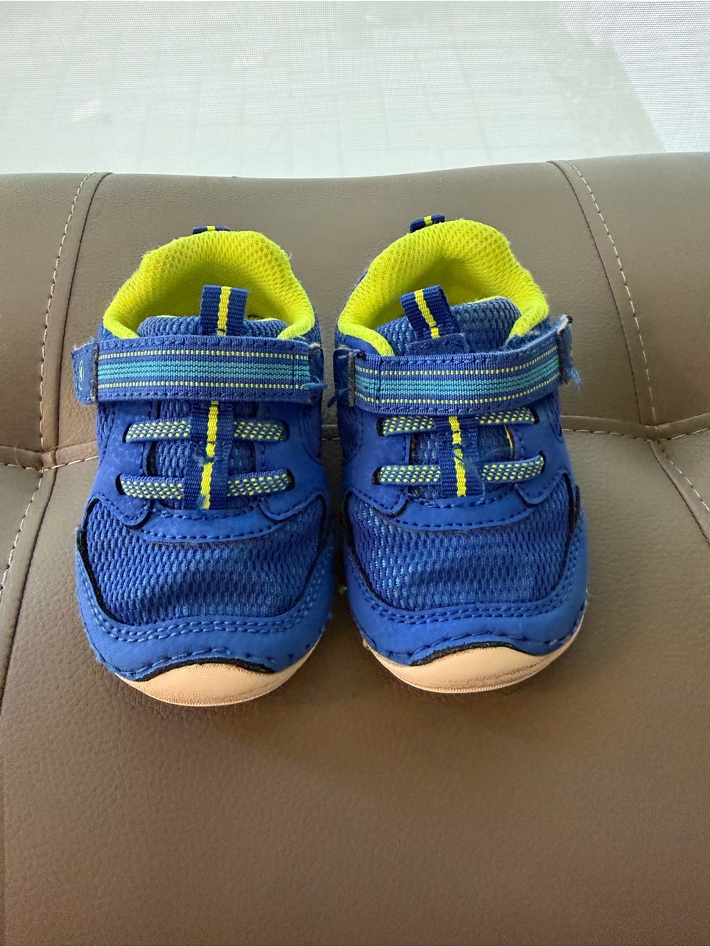 Stride Rite SM Blue and Lime Baby Sneakers with Hook-and-Loop Strap